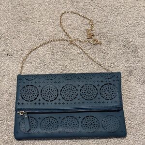 Elegant Teal Purse with Gold Chain Stitchix
